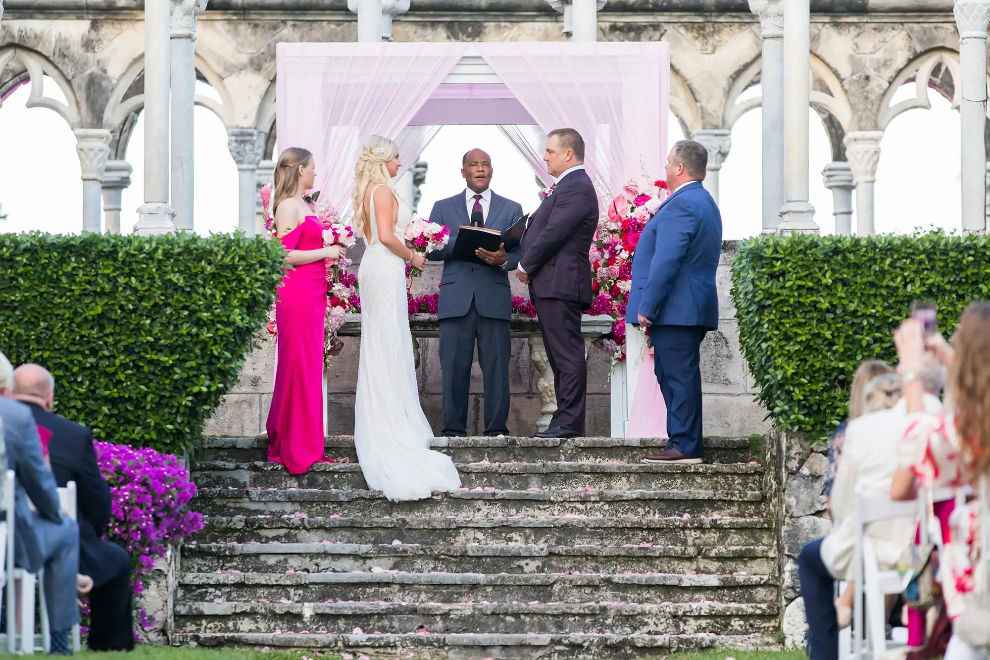 A beachfront wedding ceremony in the Bahamas