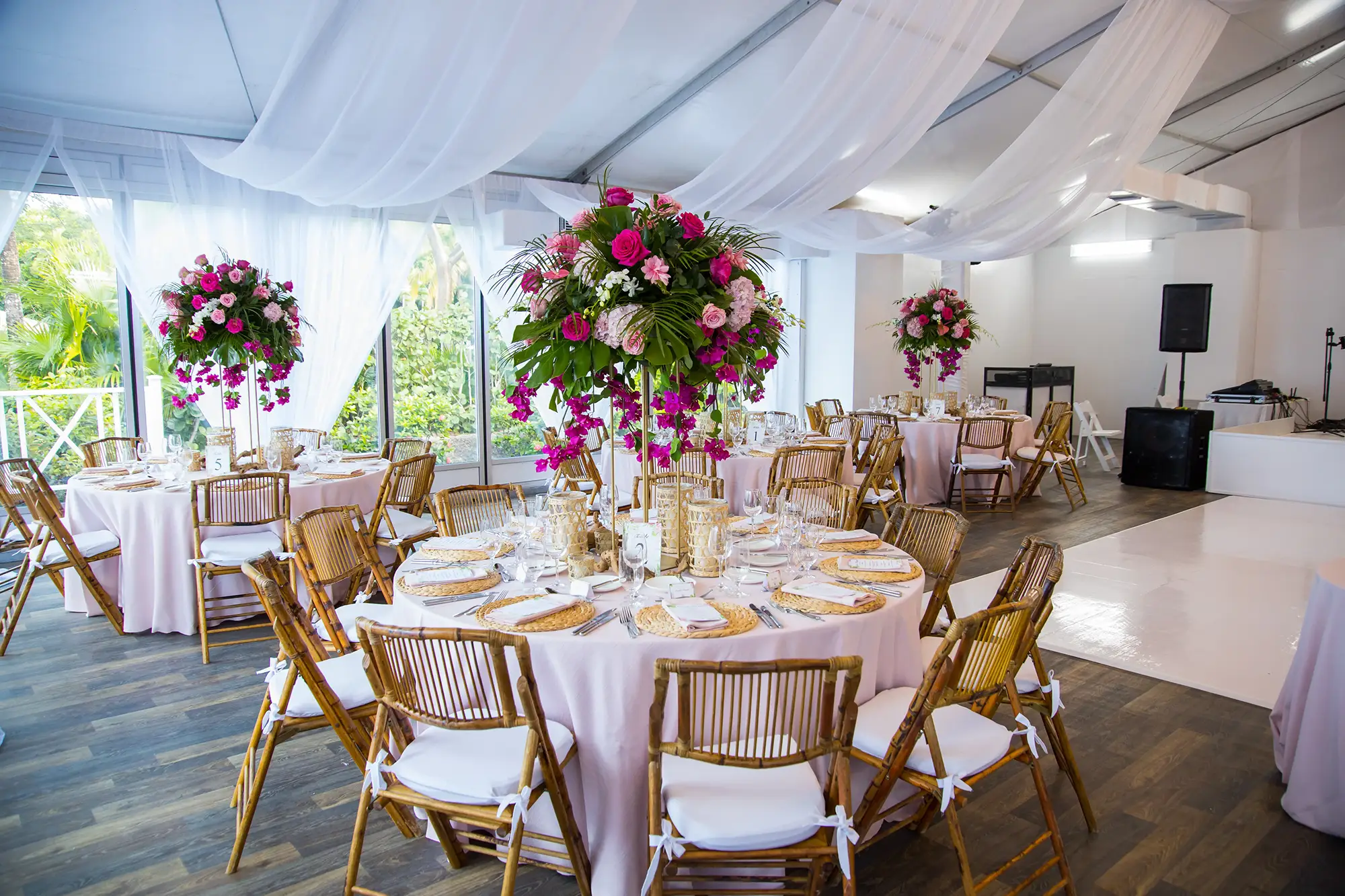 Wedding reception decor and table styling in The Bahamas